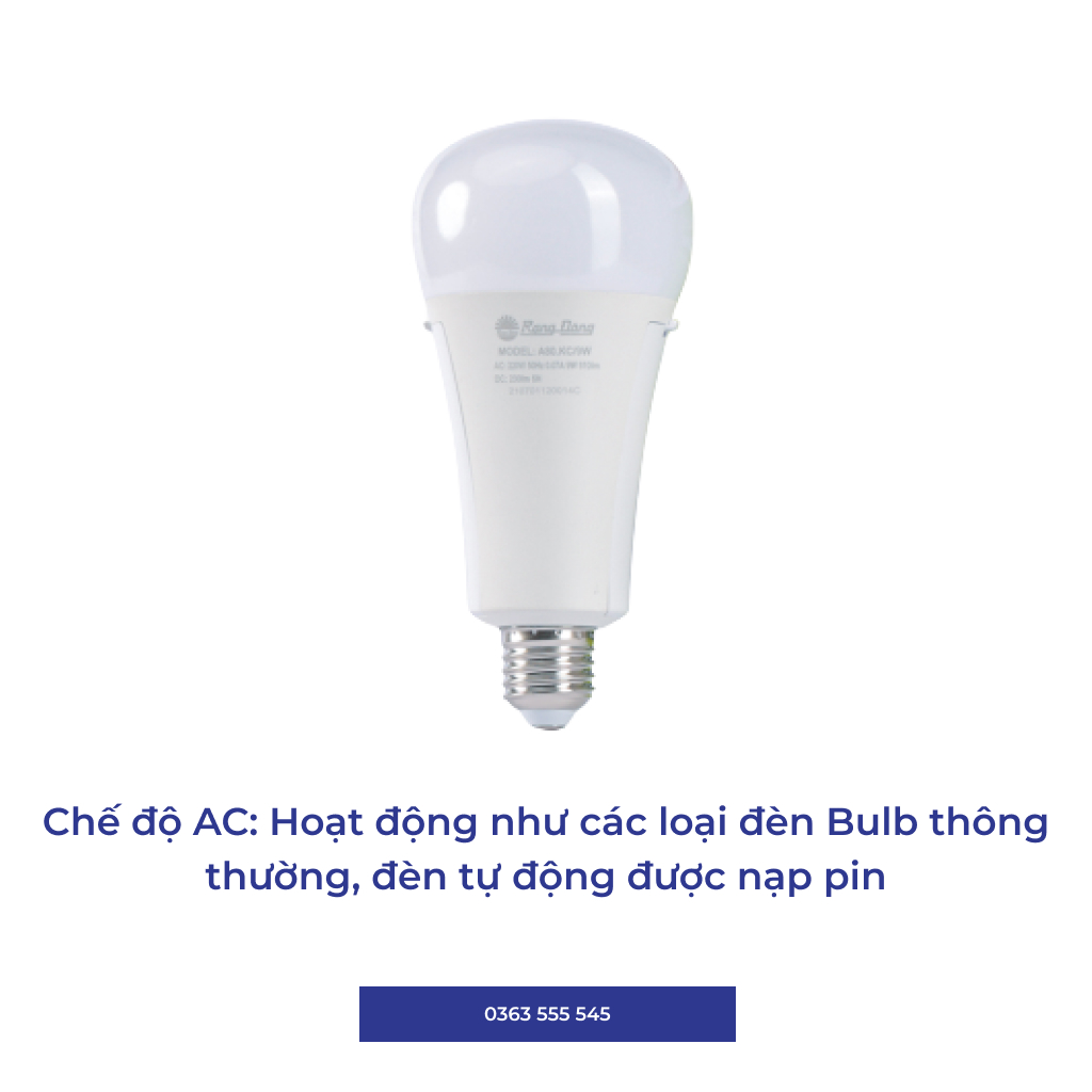 Đèn LED Bulb tích điện 9W Rạng Đông A80.KC/9W