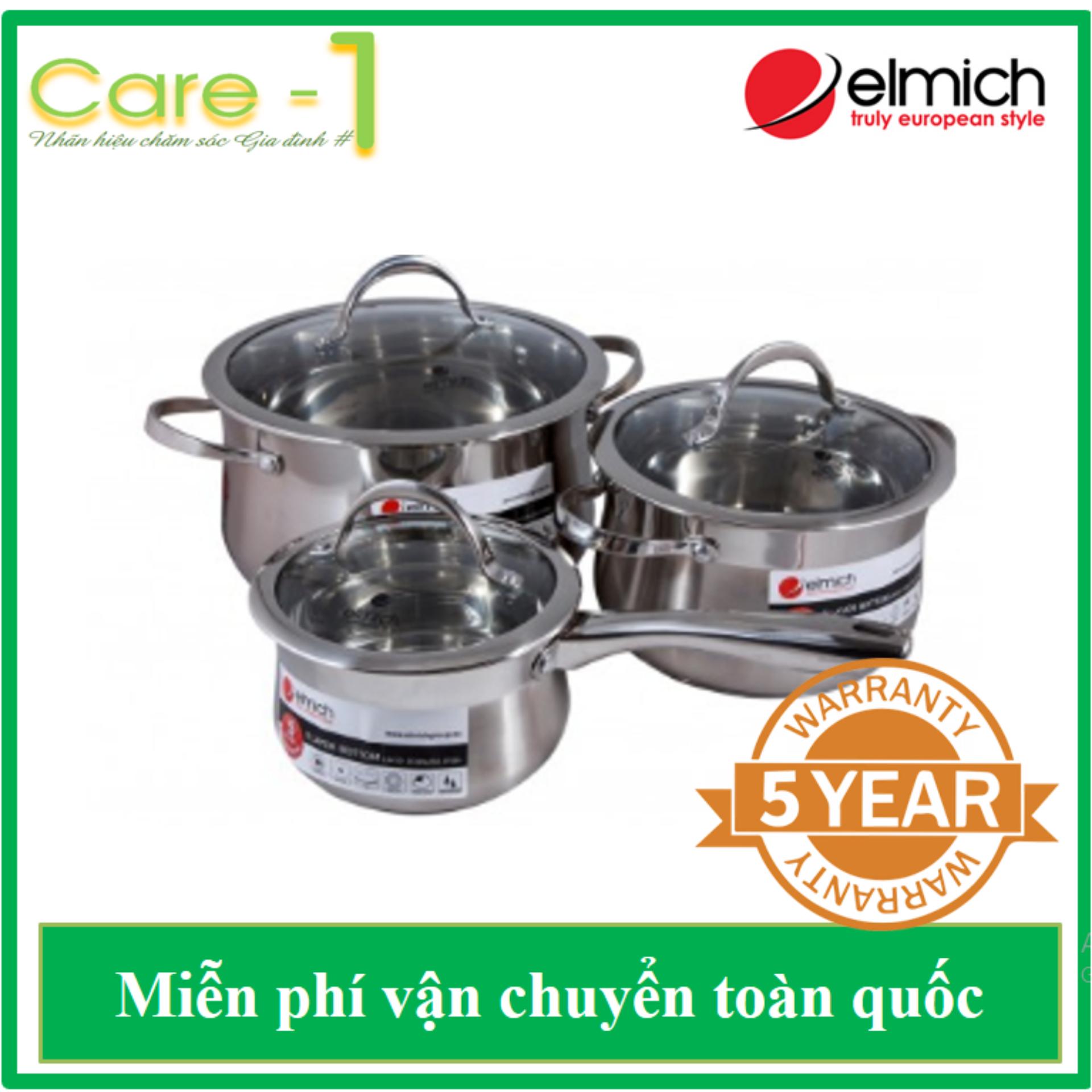 BỘ NỒI VÀ QUÁNH ELMICH INOX CAO CẤP IBIZA EL0124 -  BẢO HÀNH 5 NĂM