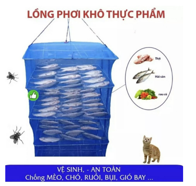 Lồng Lưới Phơi Khô, Thực Phẩm, Phơi Cá Chống Côn Trùng Treo 4 Tầng 35x35x65cm Có Thể Xếp Gọn