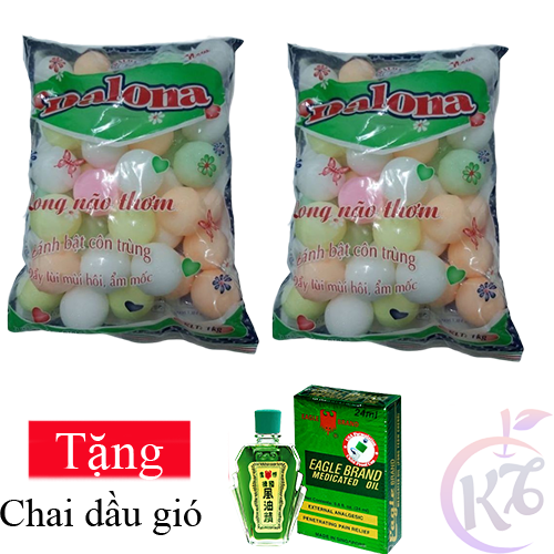 Combo 2 bịch Long não thơm Dalona bịch 1kg viên chanh lớn Tặng 1 chai dầu gió xanh 24ml - khử mùi, xua đuổi chuột, côn trùng, kiến, gián - băng phiến bịch 1 kg