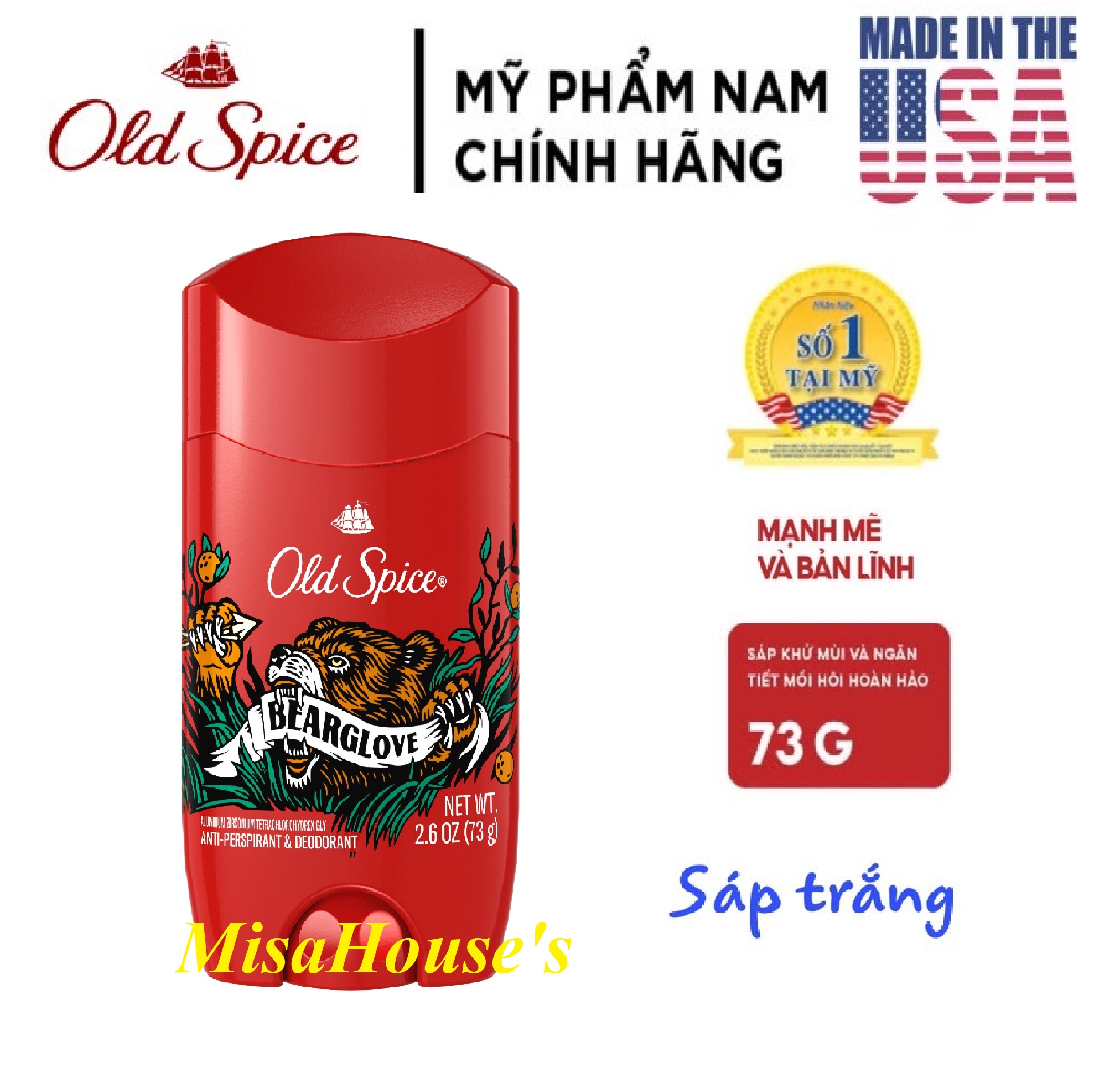[USA] Lăn sáp khử mùi Old Spice 73g (sáp trắng) Bearglove, Timber, Fiji, Hawkridge, Wolfthorn - Mỹ