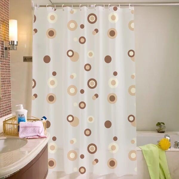 Rèm phòng tắm nhựa PEVA chống thấm nước 1.8m x 1.8m cao kèm 12 móc - viền tròn vàng nâu