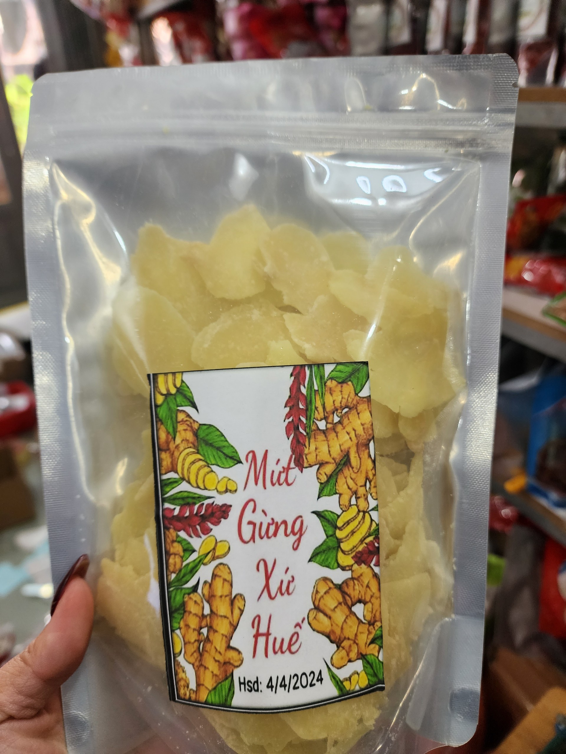 Mứt gừng huế lát mỏng đặc biệt thơm ngon túi zip gói 400gr