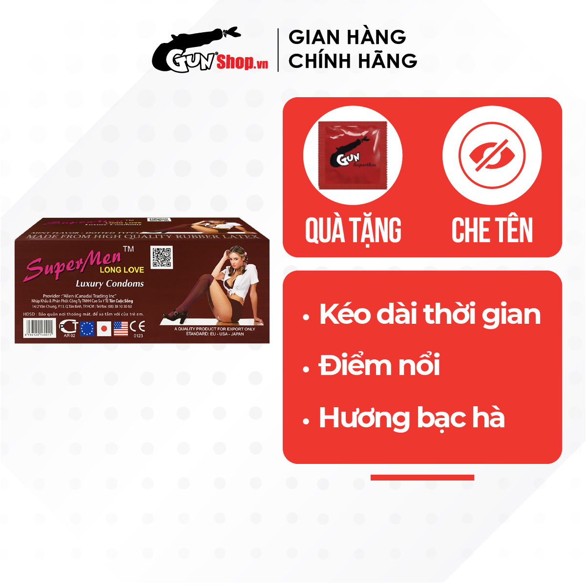Bao cao su Superman Long Love kéo dài thời gian - Hộp 120 cái | GUNSHOP VIỆT NAM