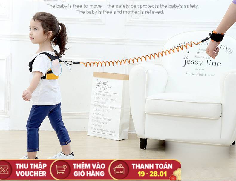 [HCM]Dây Dắt Bé Chống Lạc 2.5 Mét Có Khóa An Toàn Lõi Thép Siêu Bền Vòng Dắt Lưng Êm Ái Không Gây Cảm G