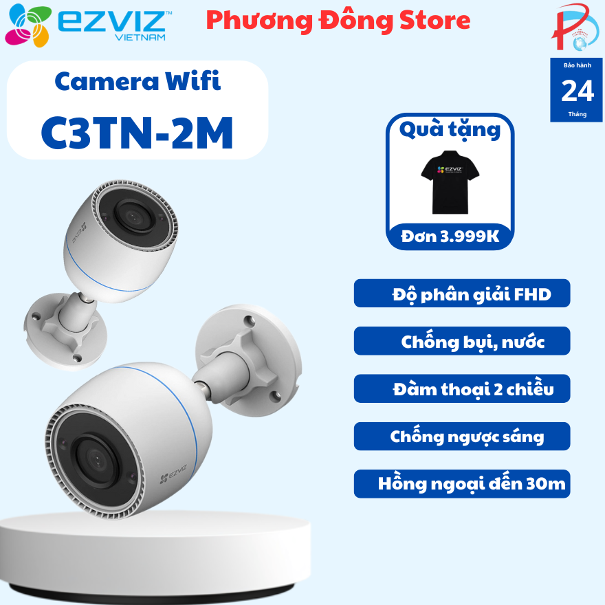Camera ip wifi ngoài trời ezviz c3tn 2mp full hd 1080p tích hợp mic thu âm - chống ngược sáng - hàng chính hãng