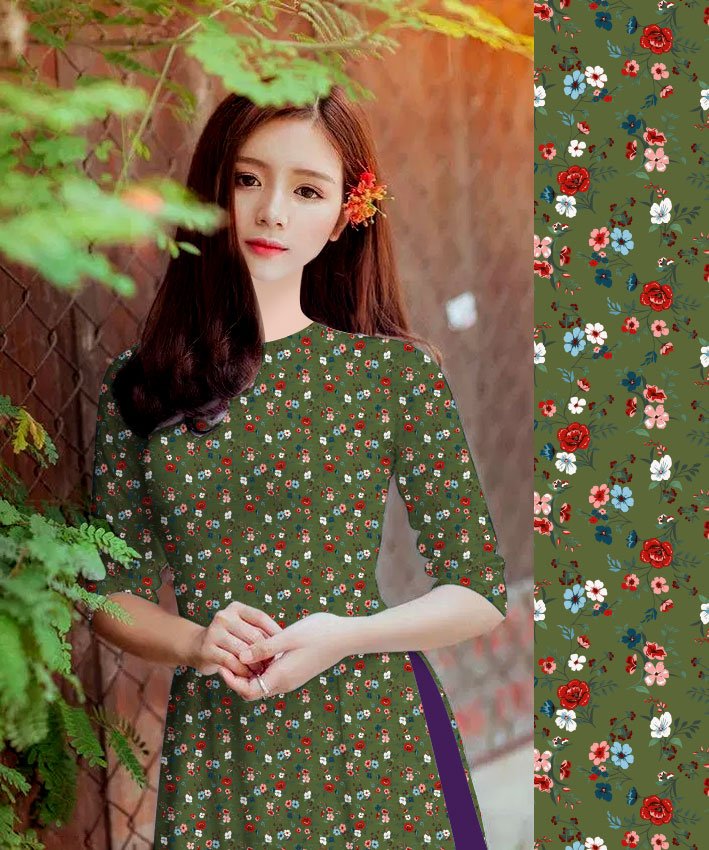 [HCM]áo dài truyền thống in hoa nhí cao cấp - KHÔNG