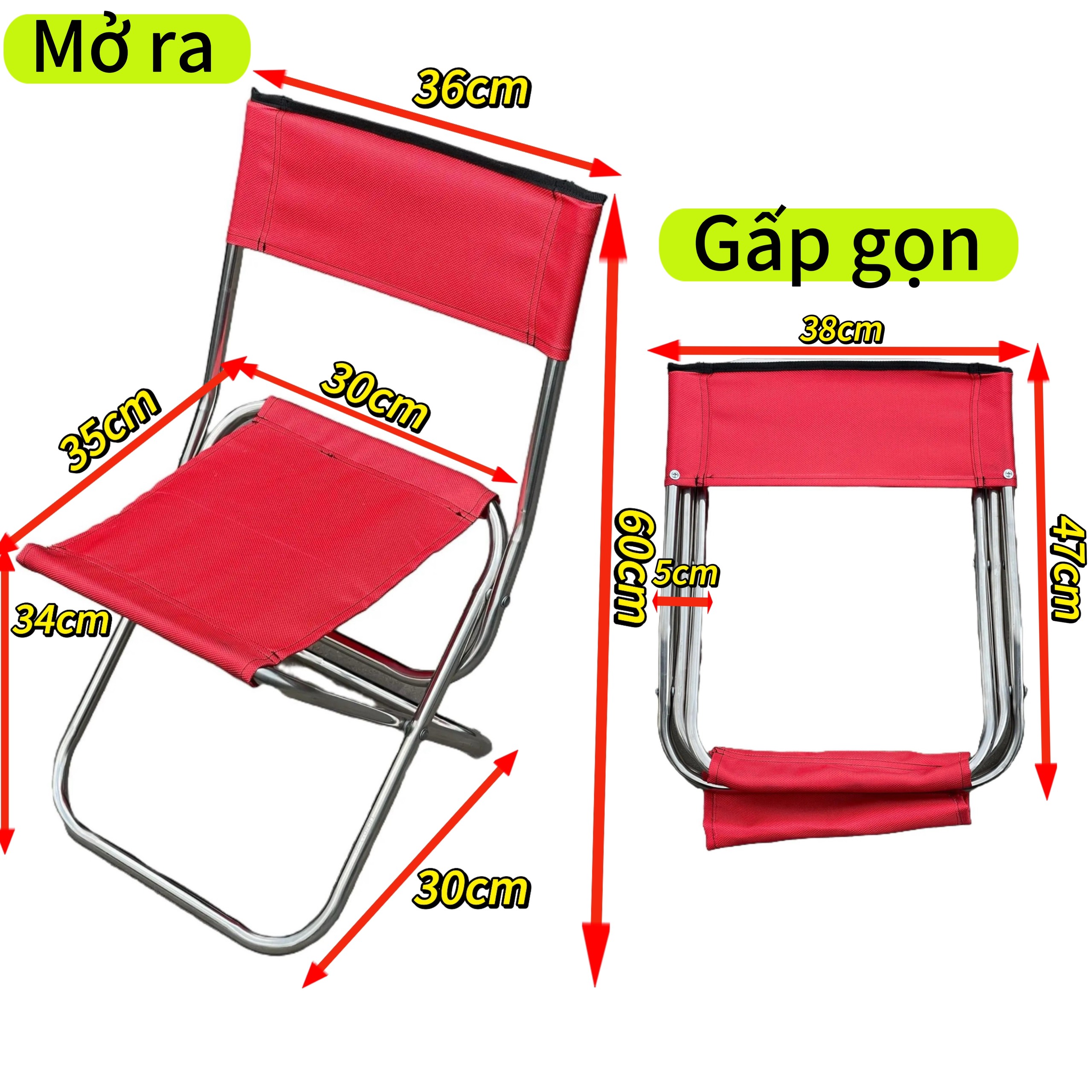 Ghế Xếp Gấp Đa Năng INOX Tựa Lưng Giãn Đa Sắc - Phong Cách Vintage