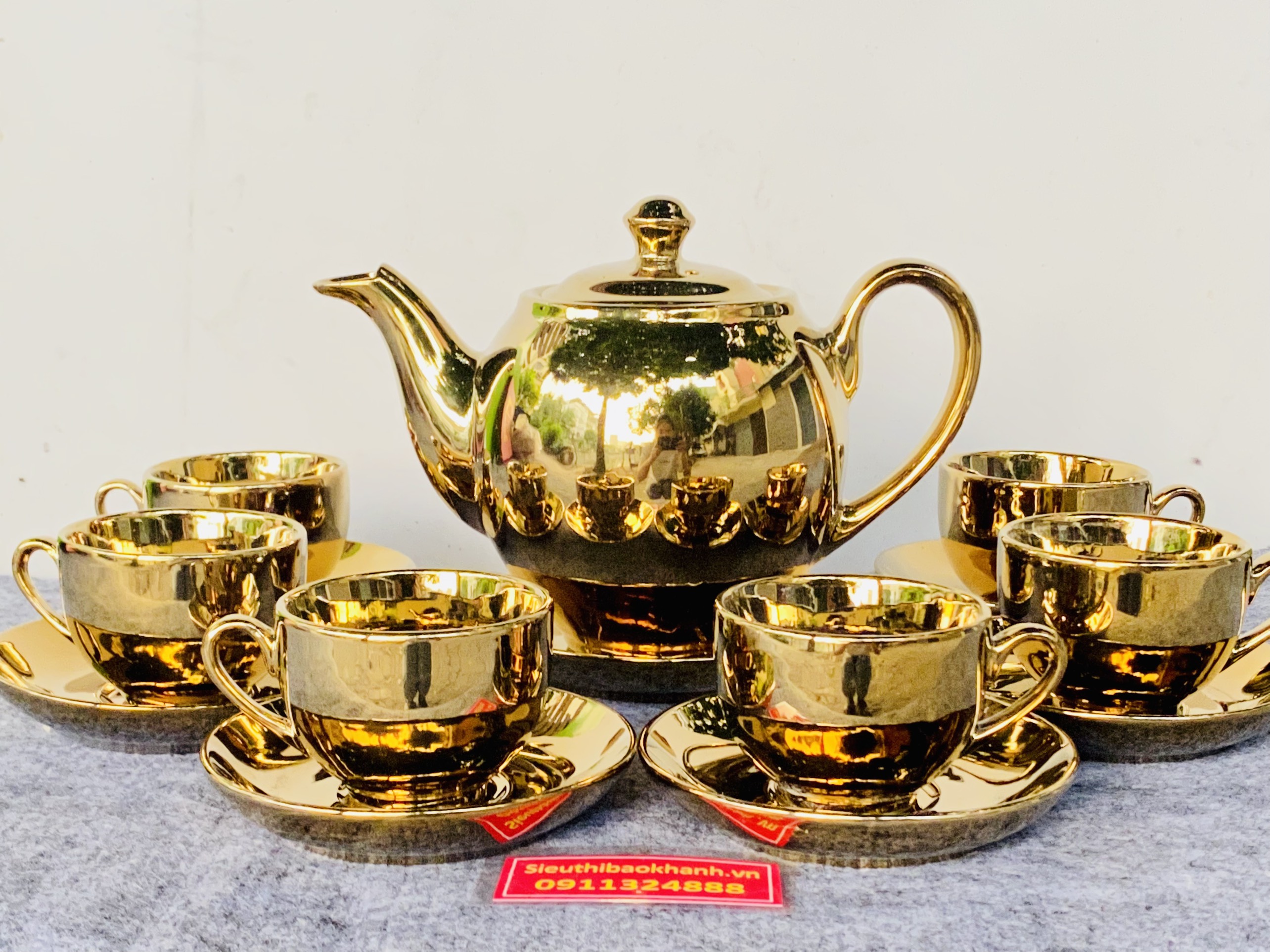 Bộ ấm chén gốm sứ dát vàng cao cấp