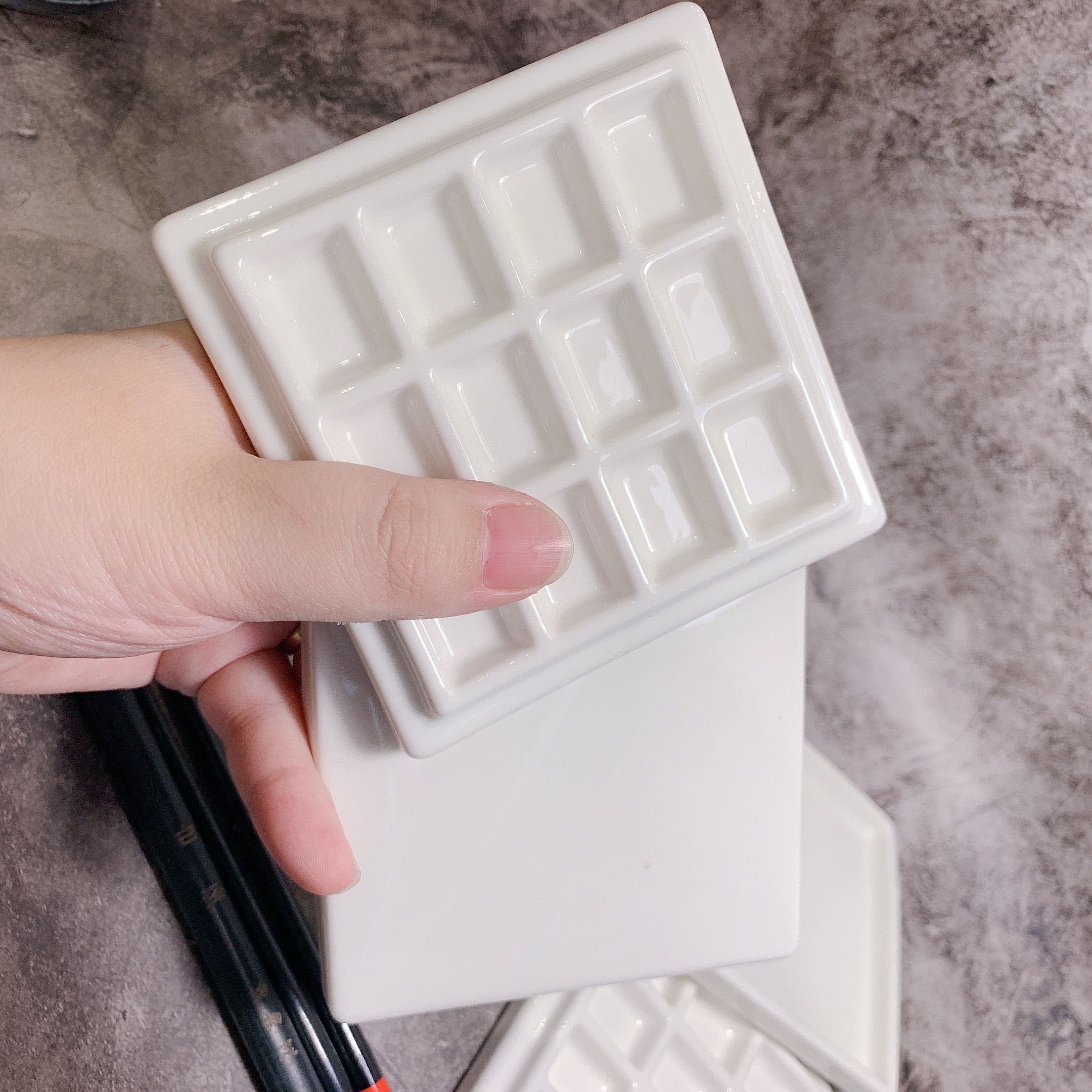 khay pha màu bằng sứ - palette sứ pha màu