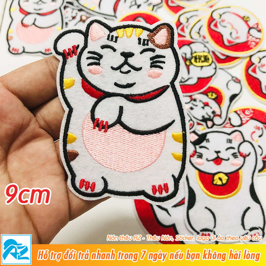Patch vải ủi nhiệt thêu hình mèo thần tài may mắn lucky cat Maneki Neko sticker S508
