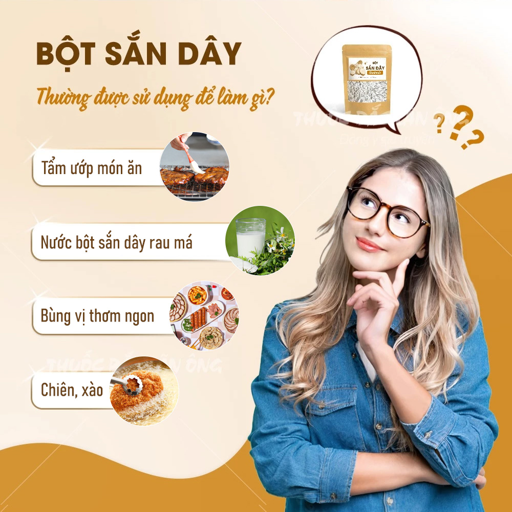 Bột sắn dây nguyên chất 200g, sắn dây ta nhà làm, pha uống giúp thanh nhiệt, giải khát - Lãn Ông