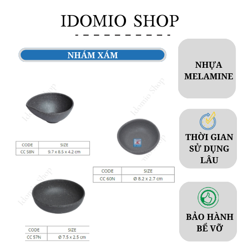 Chén Chấm Tròn Nhám Xám Nhiều Size