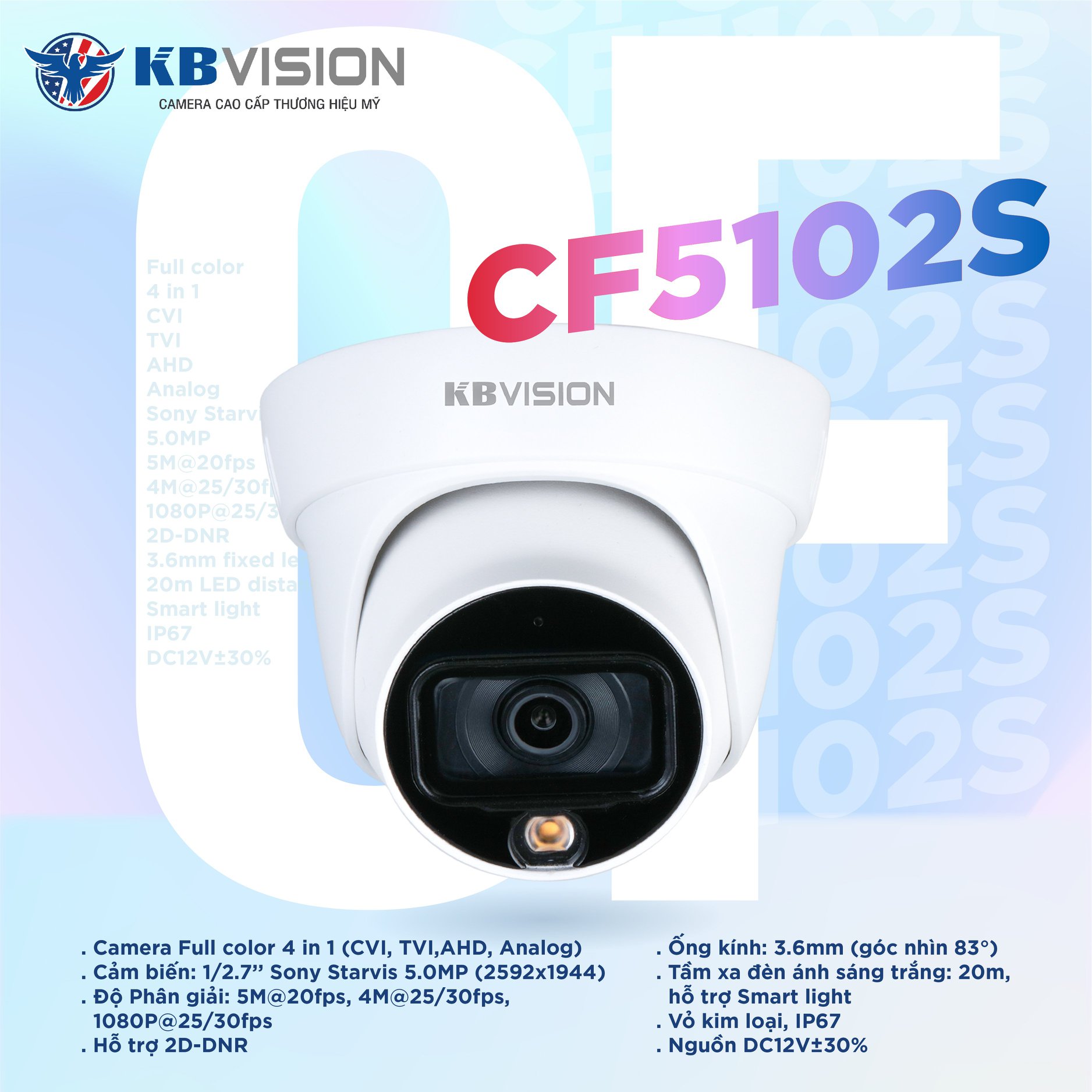 Camera Ban Đêm Có Màu Quan Sát KBVISION KX-CF5102S (5.0 Megapixel)