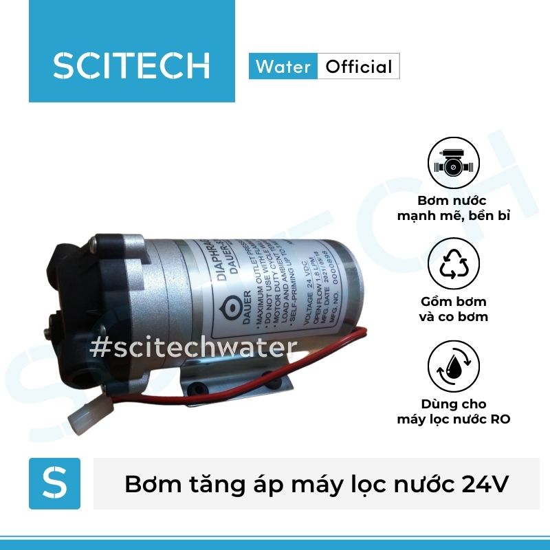 Bơm tăng áp máy lọc nước 24V (Tặng kèm co bơm) - Scitech Water