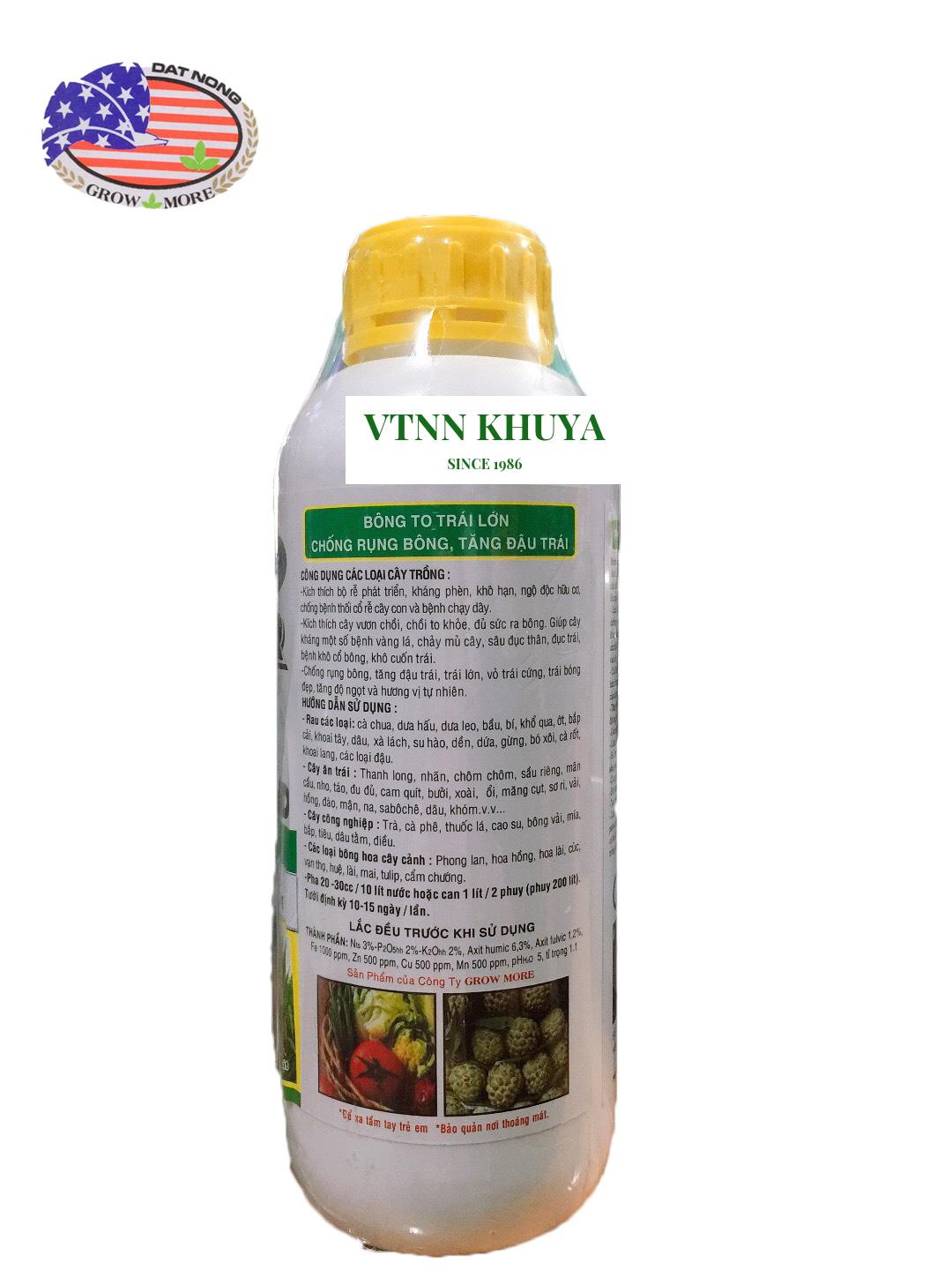 Phân bón lá Growmore Humer H1 Humic Acid 322 loại 1 Lít Phát Triển Thân, Chồi, Lá