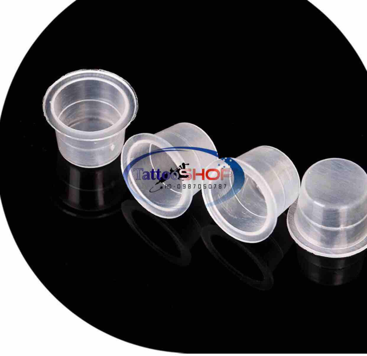 Bịch 100 cái màu mặc định.Cốc đựng mực xăm các size tổng hợp. Không chân đế.