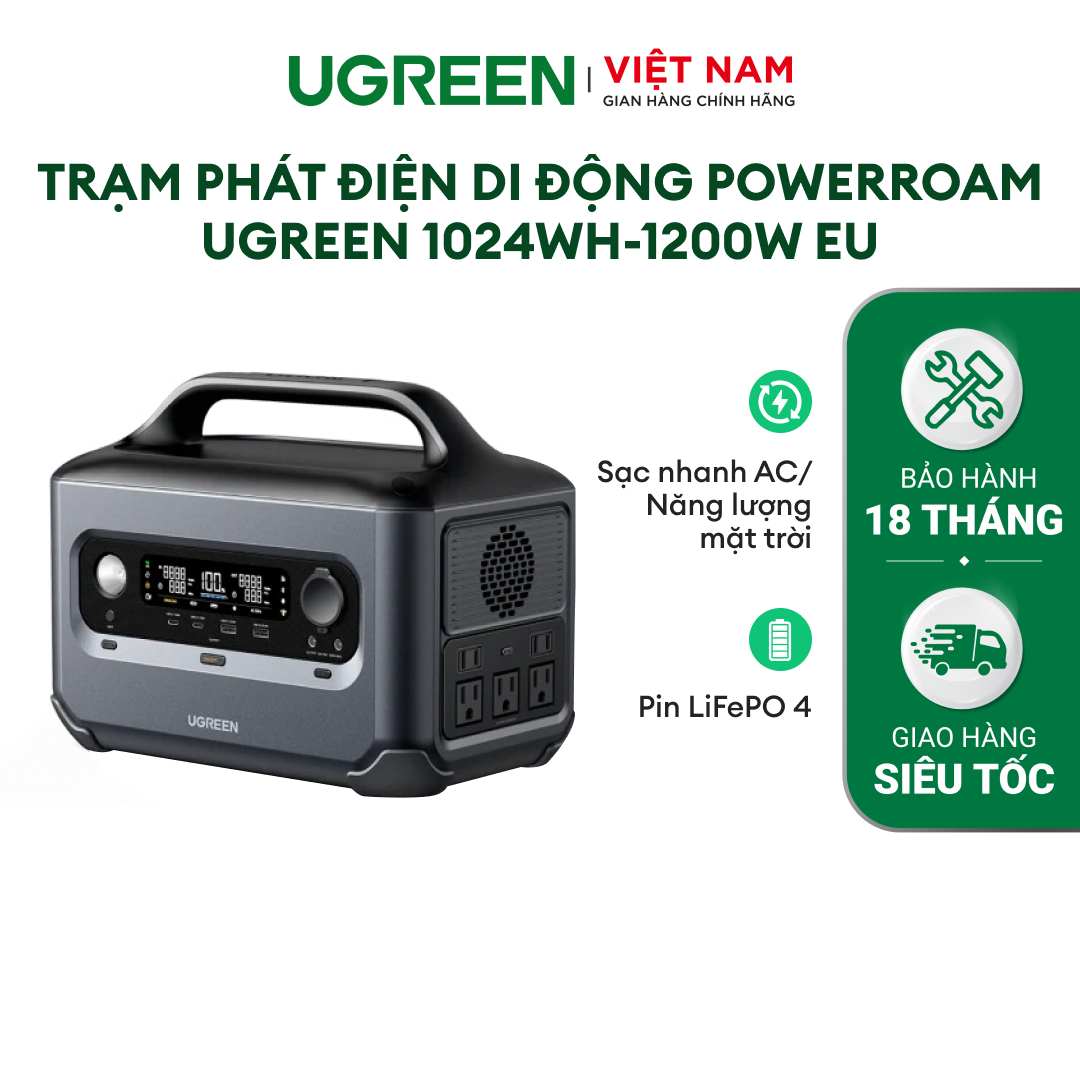 Trạm phát điện di động powerroam ugreen 680wh-600w eu / 1024wh-1200w eu | 2usb-c + 2*usb-a & car port | bh 18 tháng| 15050 15054