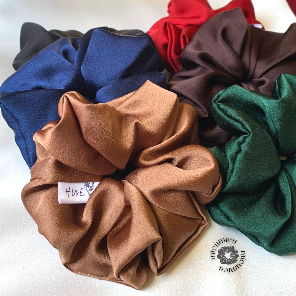 Phụ kiện tóc cột tóc scrunchies handmade lụa satin mềm chun co giãn bảo vệ tóc S1048