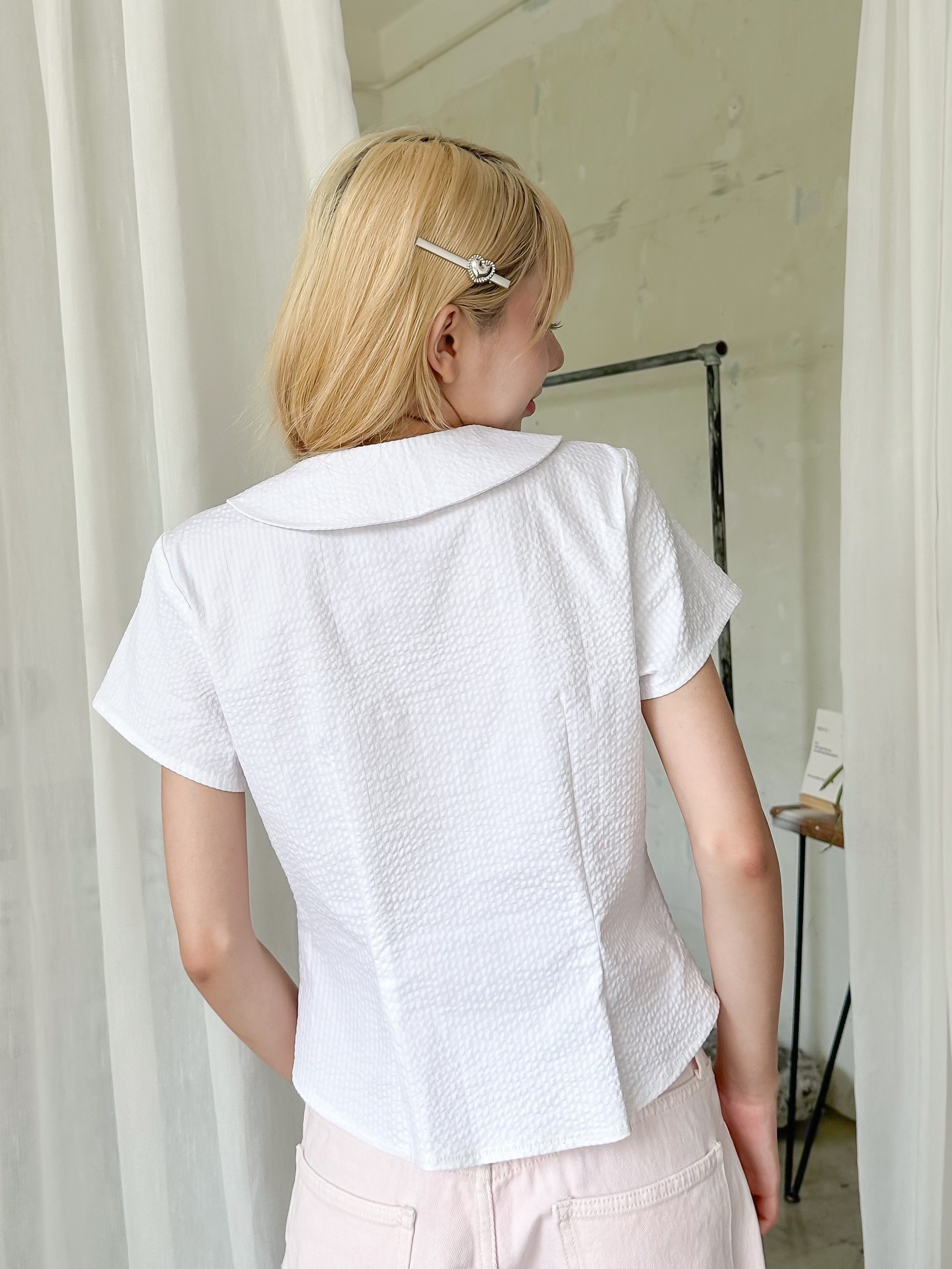 KIDO - Áo sơ mi tay ngắn phối bèo POPLIN TOP