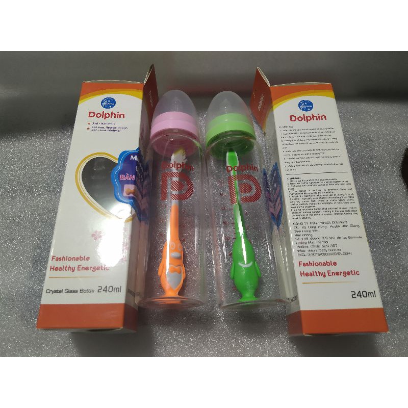 Bình Sữa Thủy Tinh Thường Dolphin 120ml/ 240ml