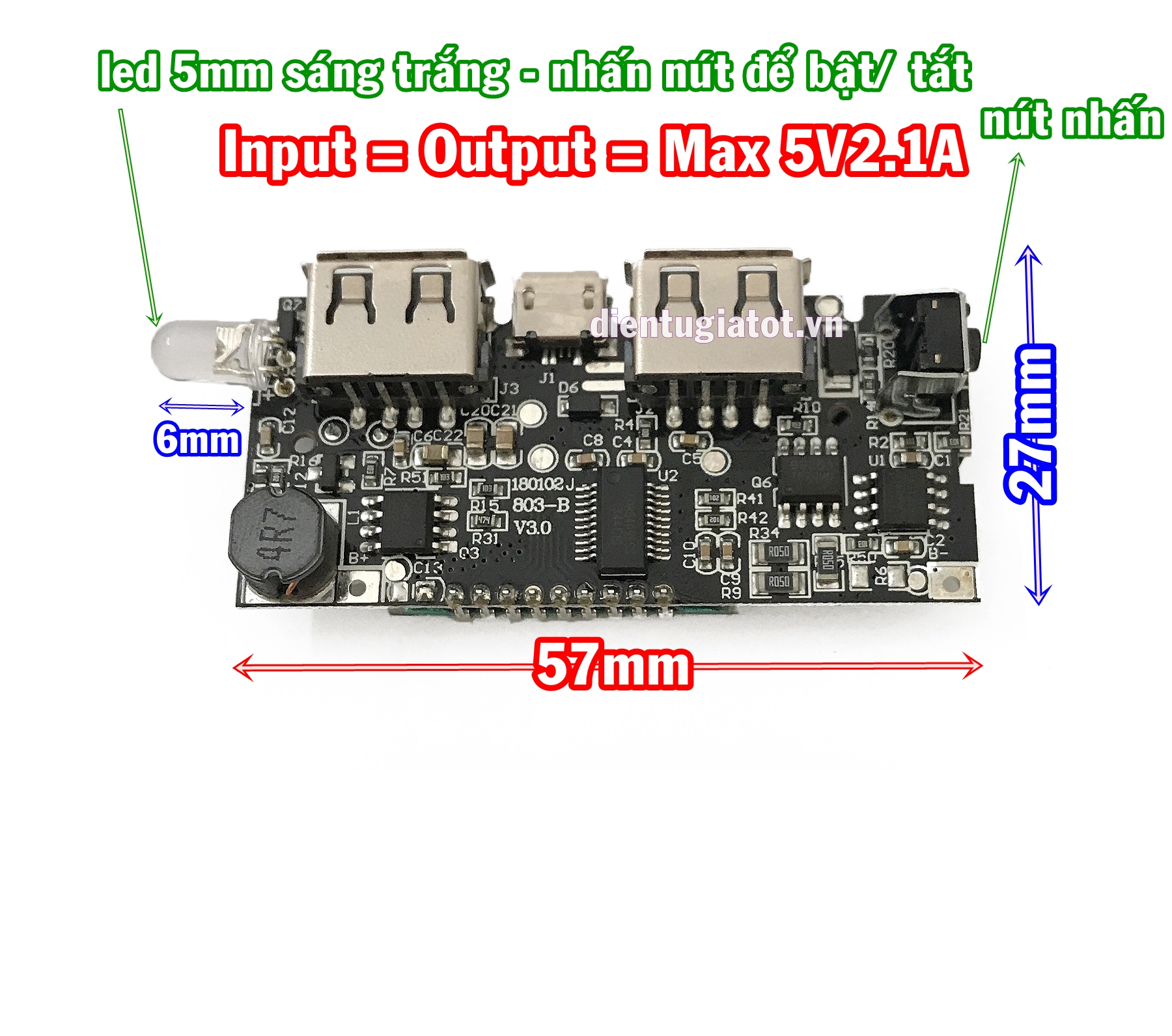 Mạch sạc dự phòng LCD 5V 2.1A