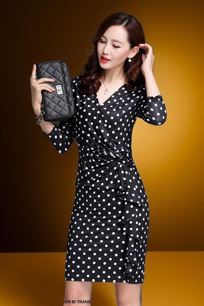 Mydu Shop | Ms 2261 Party Dress with Light Polka Dots, Flattering Waist, Elegant Figure