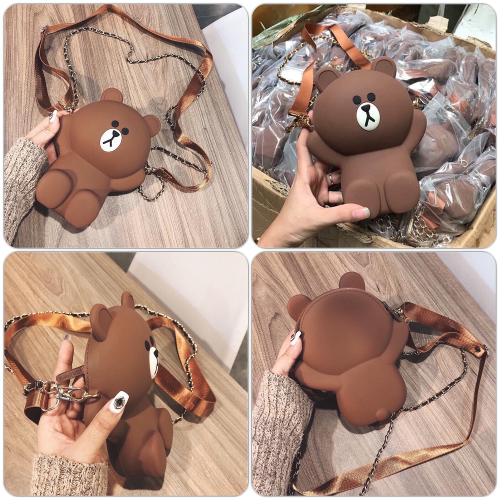 Túi Đeo Chéo Silicon Hình Gấu Brown [HÀNG LOẠI 1]