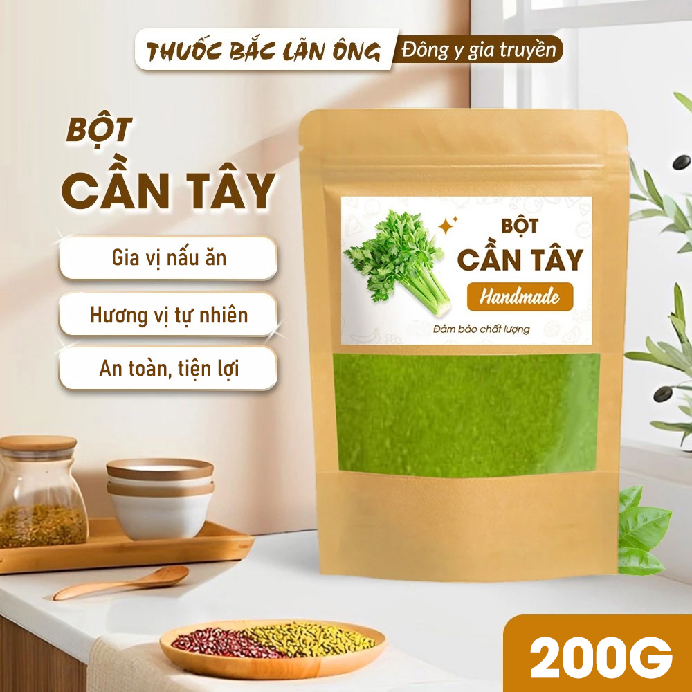 Bột cần tây sấy lạnh 200g, nguyên chất, thơm, mịn, pha nước uống detox - Lãn Ông