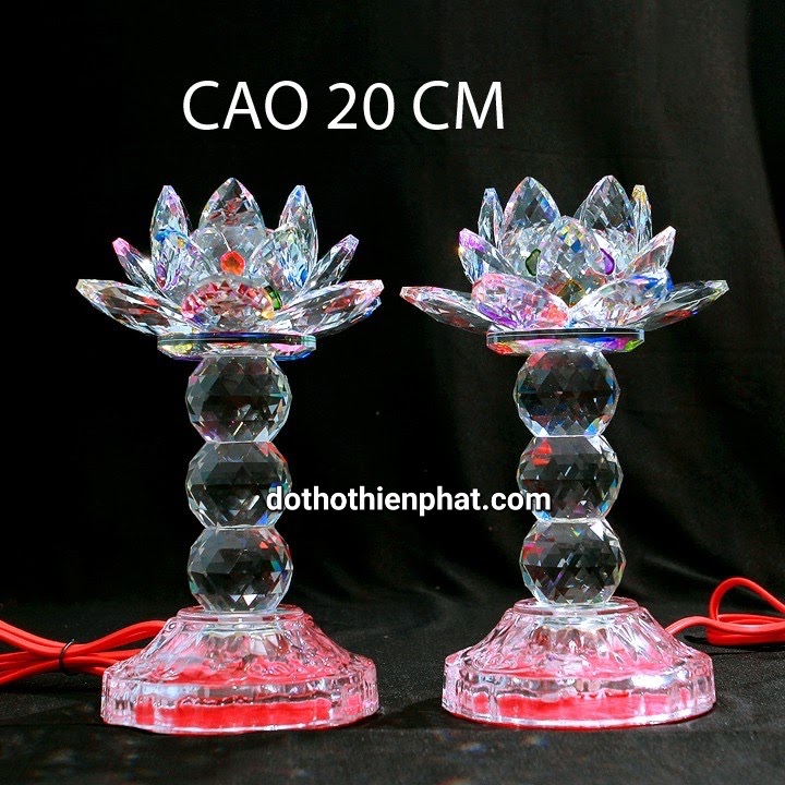 Cặp đèn thờ đá pha lê cao cấp Led tự động đổi 7 màu cao 20cm