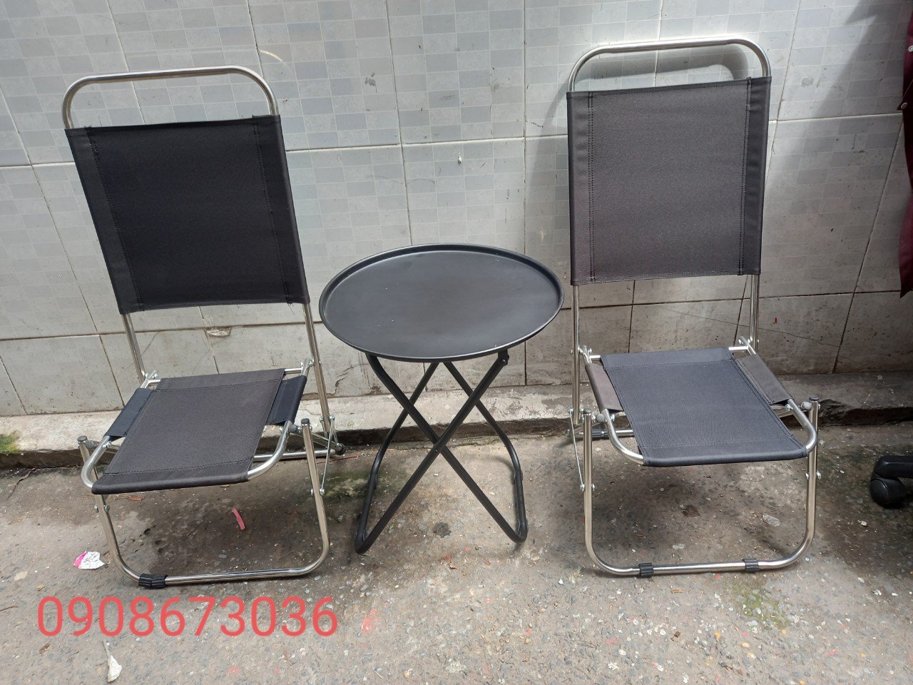 (HCM)Bộ 1 bàn 2 ghế  xếp inox lưng thấp
