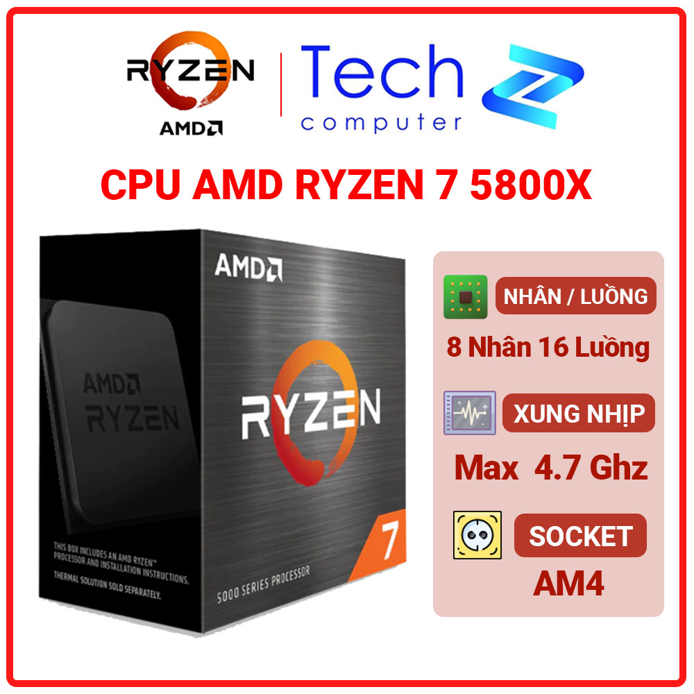Cpu amd ryzen 7 5800x (3.8 ghz upto 4.7ghz / 36mb / 8 cores, 16 threads / 105w / socket am4)