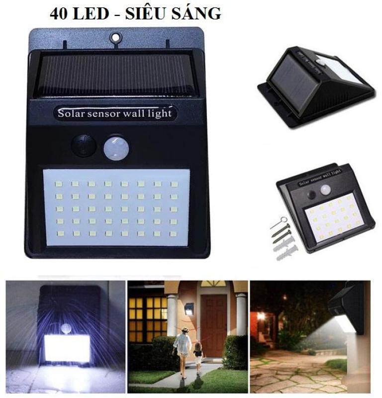 Đèn LED năng lượng mặt trời cảm biến hồng ngoại Solar 40 LED siêu sáng (Đen), đèn năng lượng mặt trời, đèn trang trí sân vườn