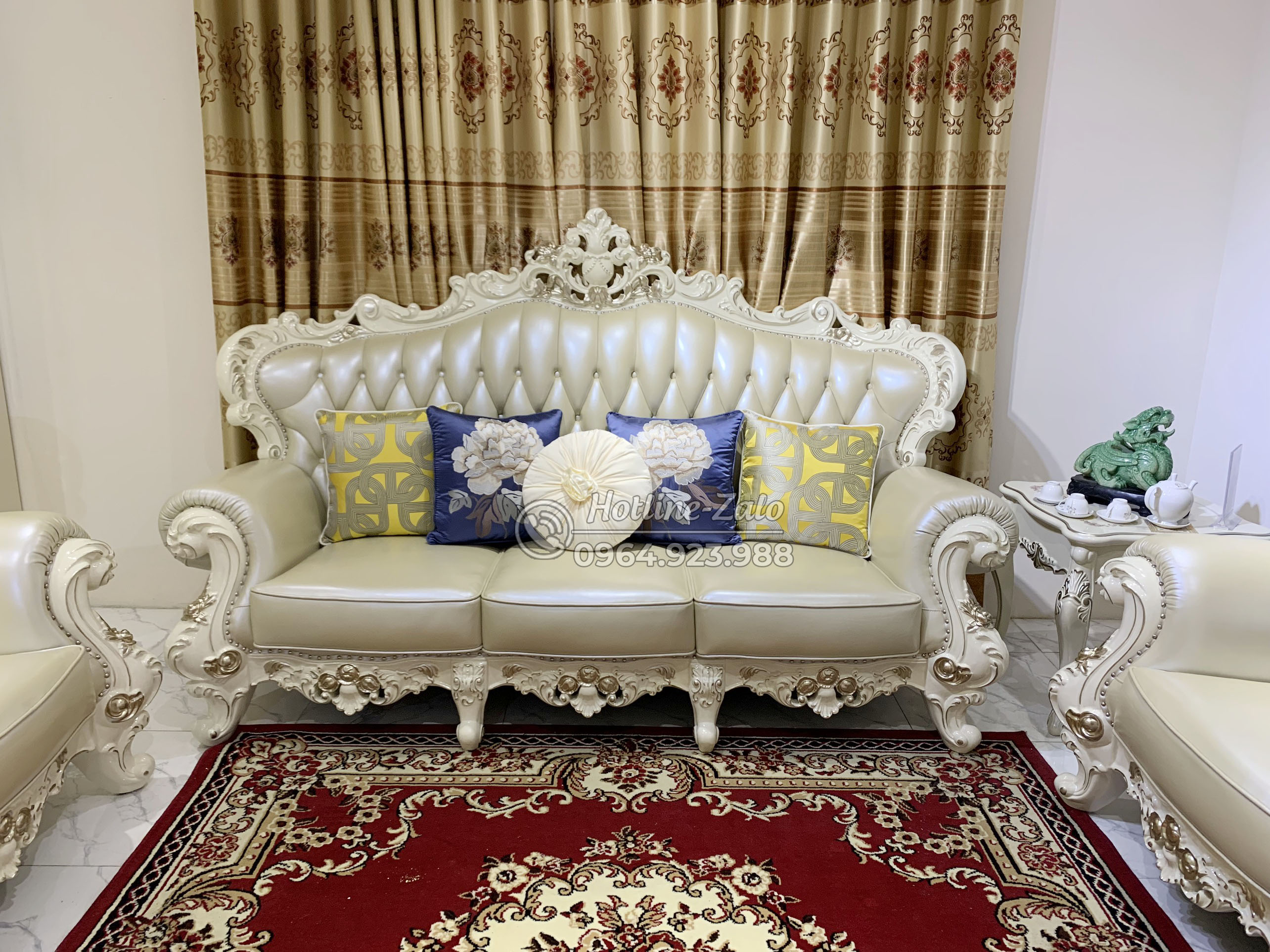 Bộ Sofa phòng khách tân cổ điển bọc da bò nhập khẩu 9903B