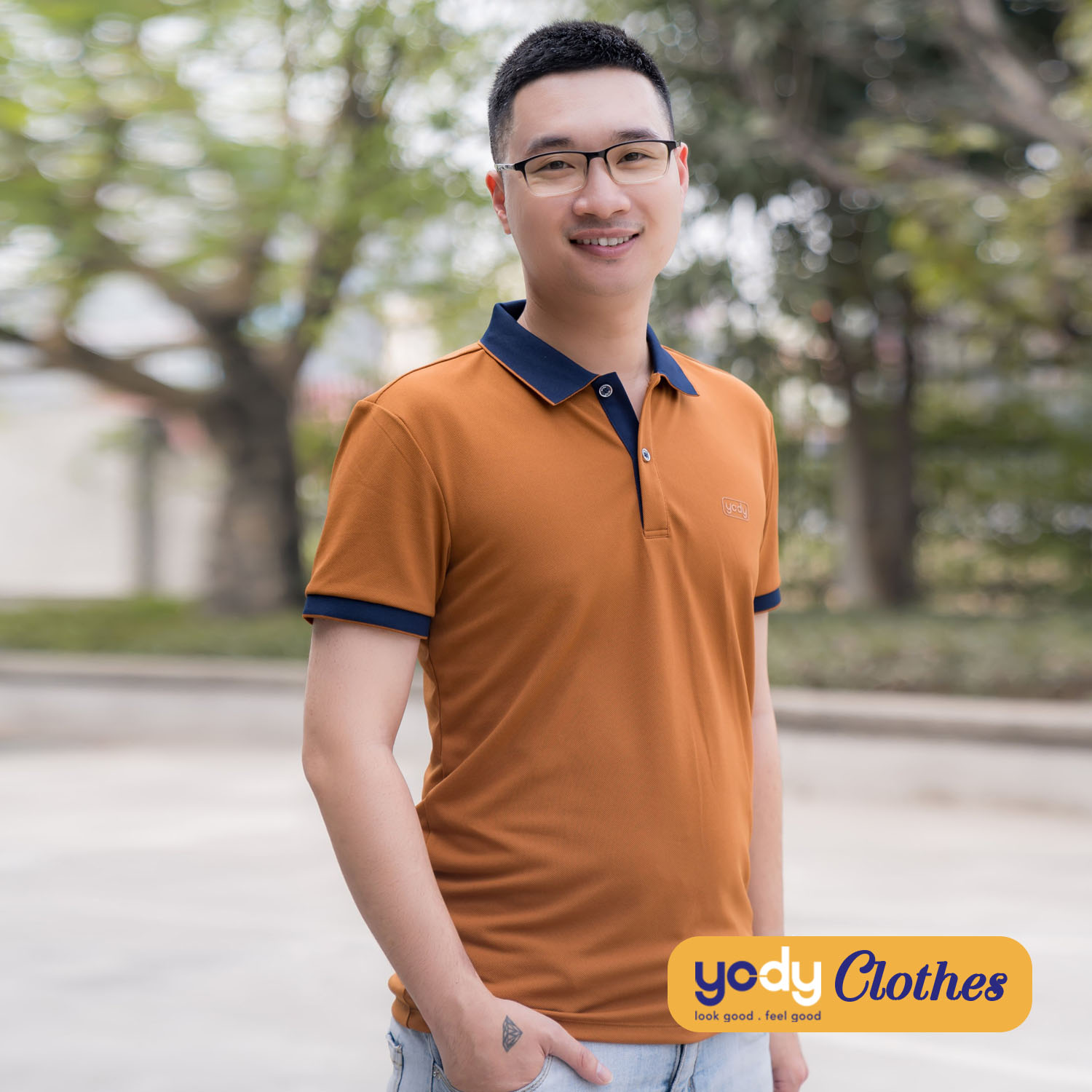 Áo polo nam YODY vải cafe phối nẹp, áo thun nam có cổ chất liệu cafe tự nhiên, chống tia UV, thoáng mát APM3635