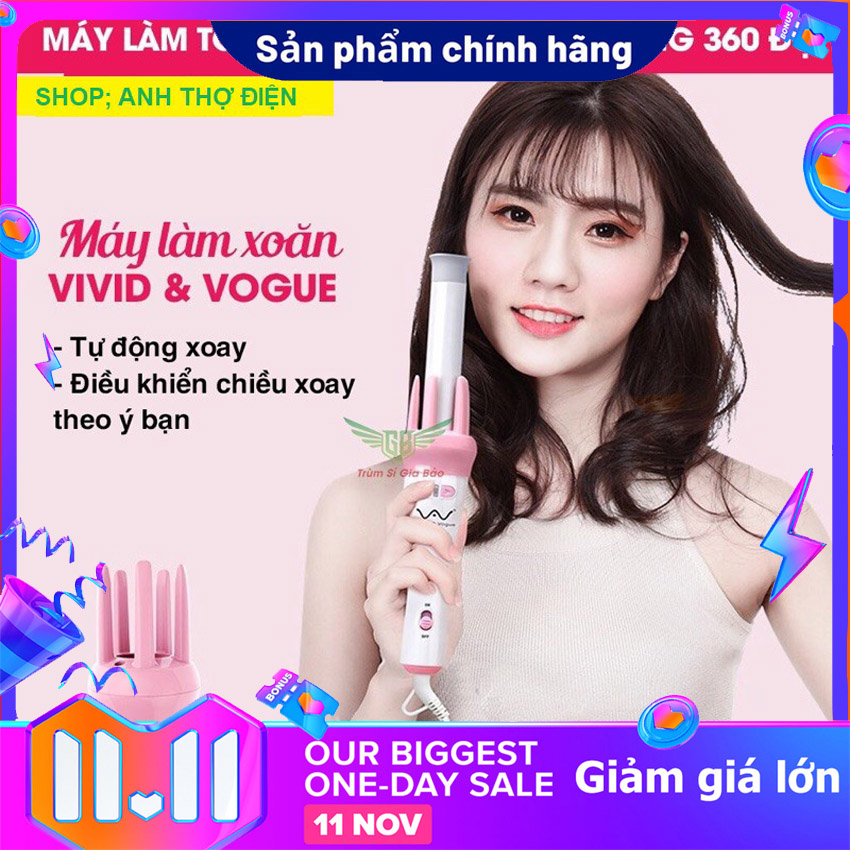 Máy uốn tóc tự động chính hãng , làm xoăn xoay tự động 3 in 1, máy uốn tóc mini xoay 360 độ- máy làm tóc xoăn tự động 2 màu hồng xanh công nghệ ion âm tạo độ âm,máy làm xoăn tóc xoay 360 độ bản cải tiến