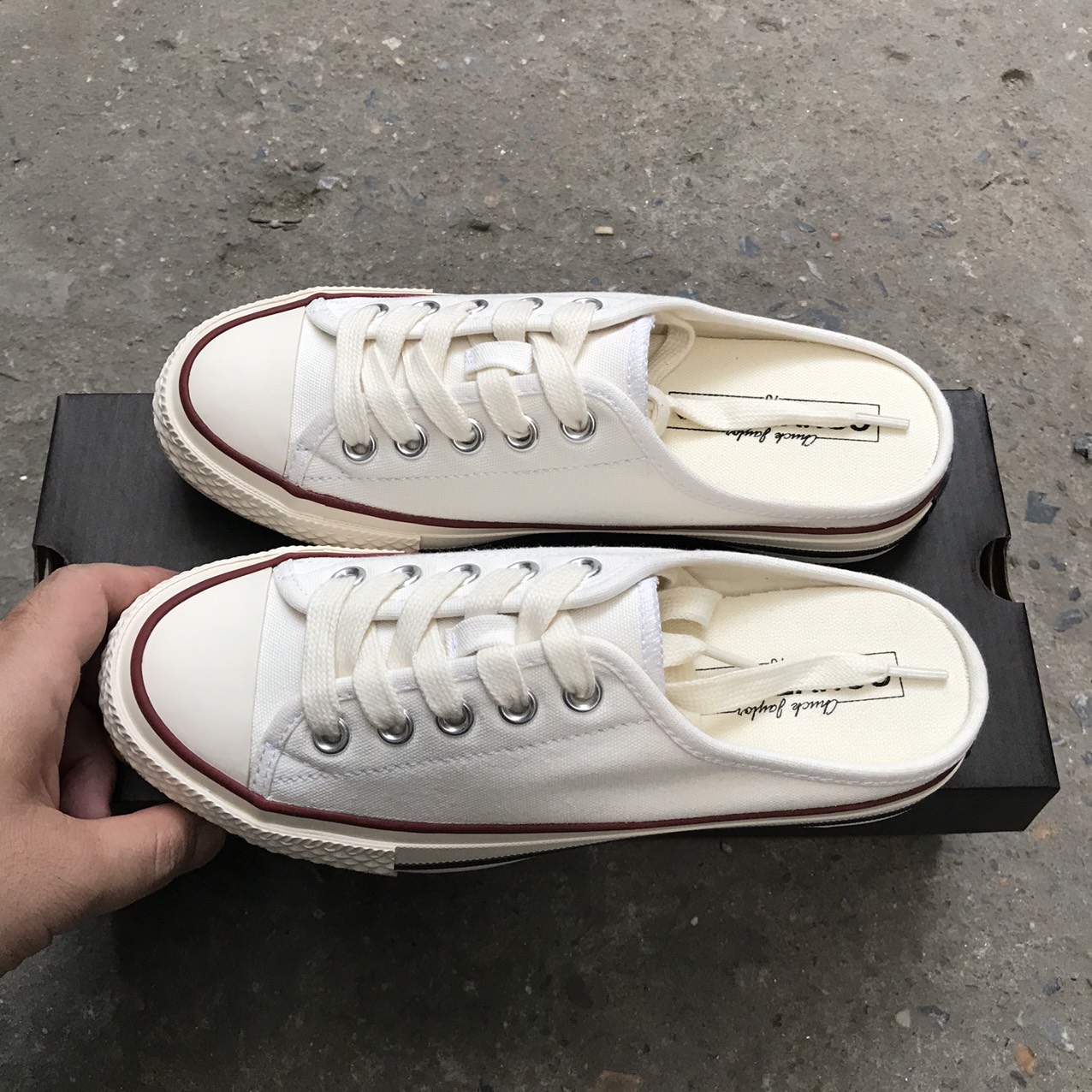 FULL BILL BOX Giày Converse Đạp Gót Thời Trang Nữ Màu Đen/Trắng