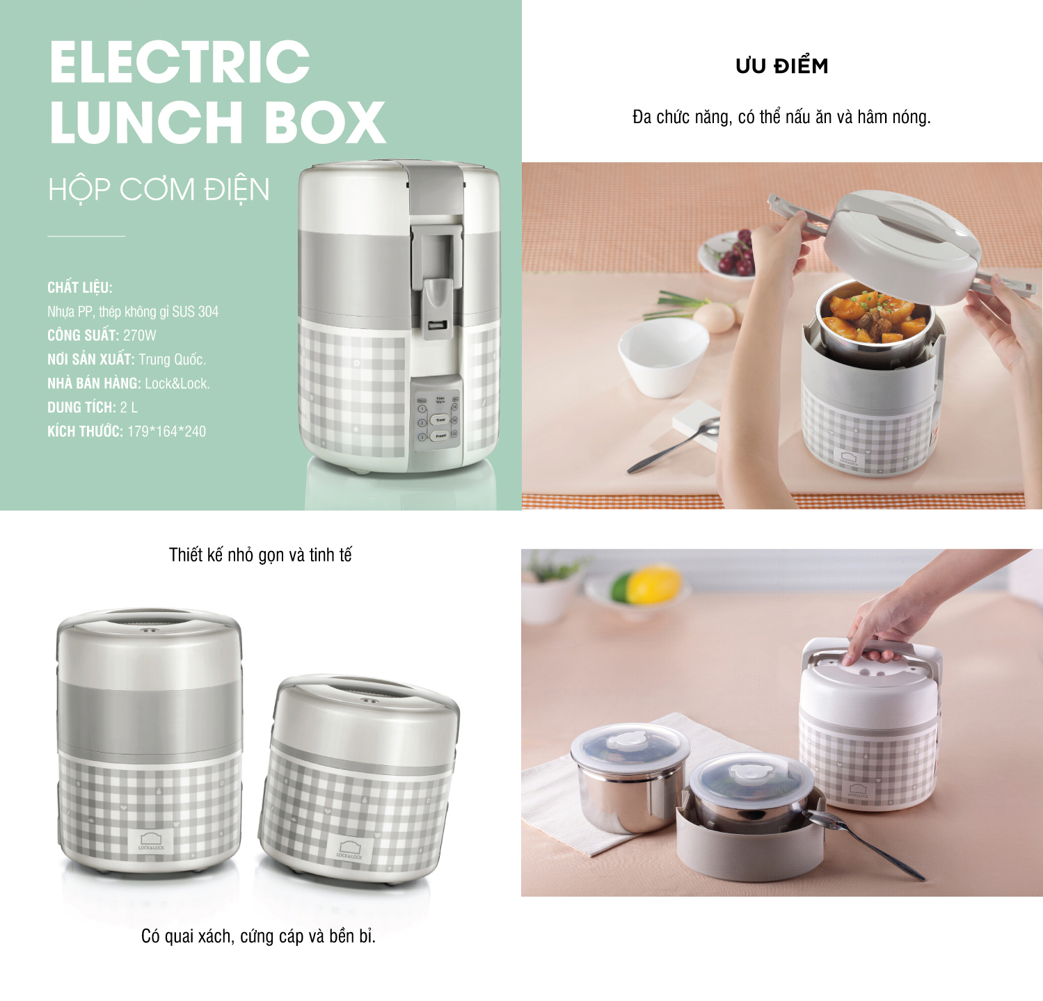 Hộp Cơm Điện 2L Màu Xám Lock&Lock EJR216 - T2Cmall