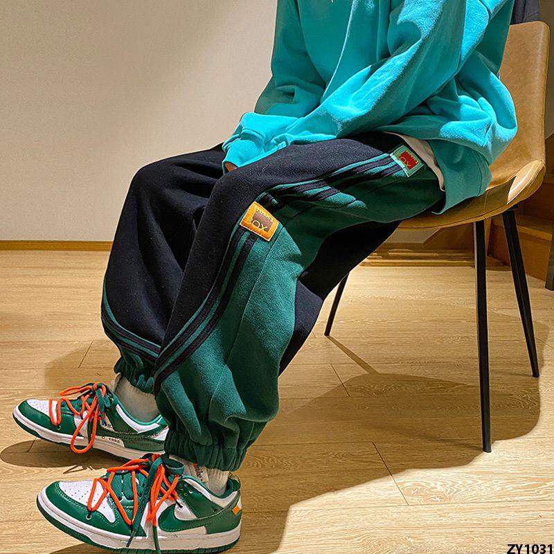 Quần Kẻ Sọc Quần Thể Thao Thể Thao Hạng Nặng Kiểu Mỹ Mùa Xuân Thu Nam cityboy Quần er Phối hiphop