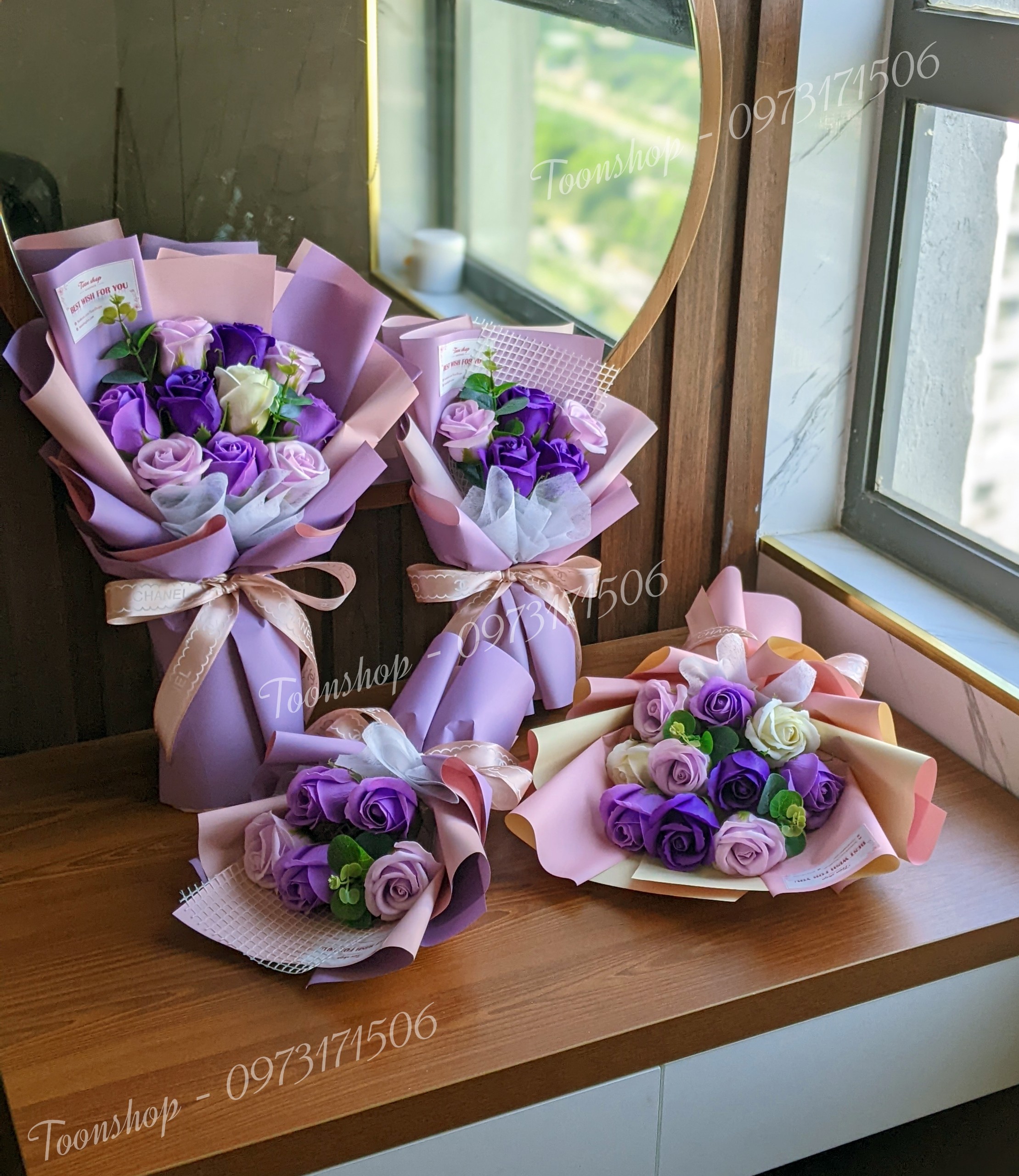 Bó hoa sáp 5 bông kèm túi-thiệp-đèn [set quà tặng 20/10; 8/3; quà tặng công ty. sự kiện...]