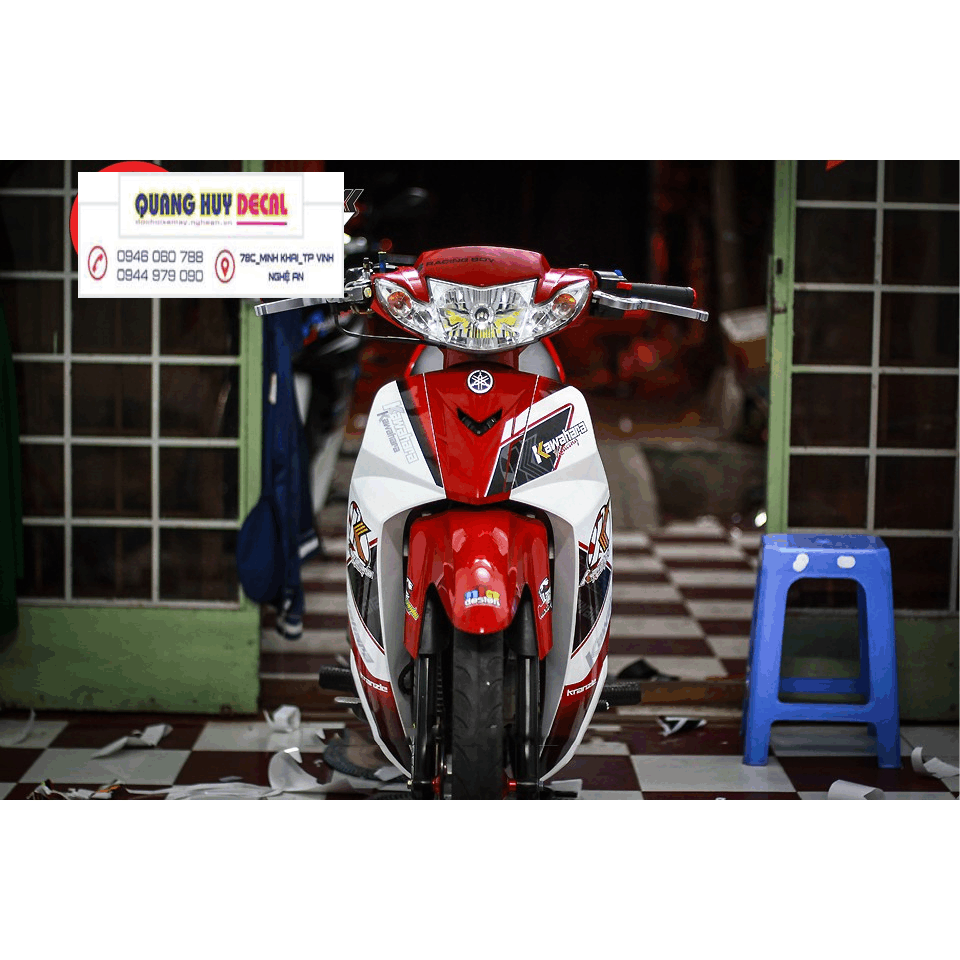 Tem trùm xe spark sirius trắng đỏ chế đẹp- Tem dán xe máy sirius  thiết kế theo yêu cầu - tem xe spark sirius trắng đỏ mẫu mới độ chế đẹp và rẻ chất