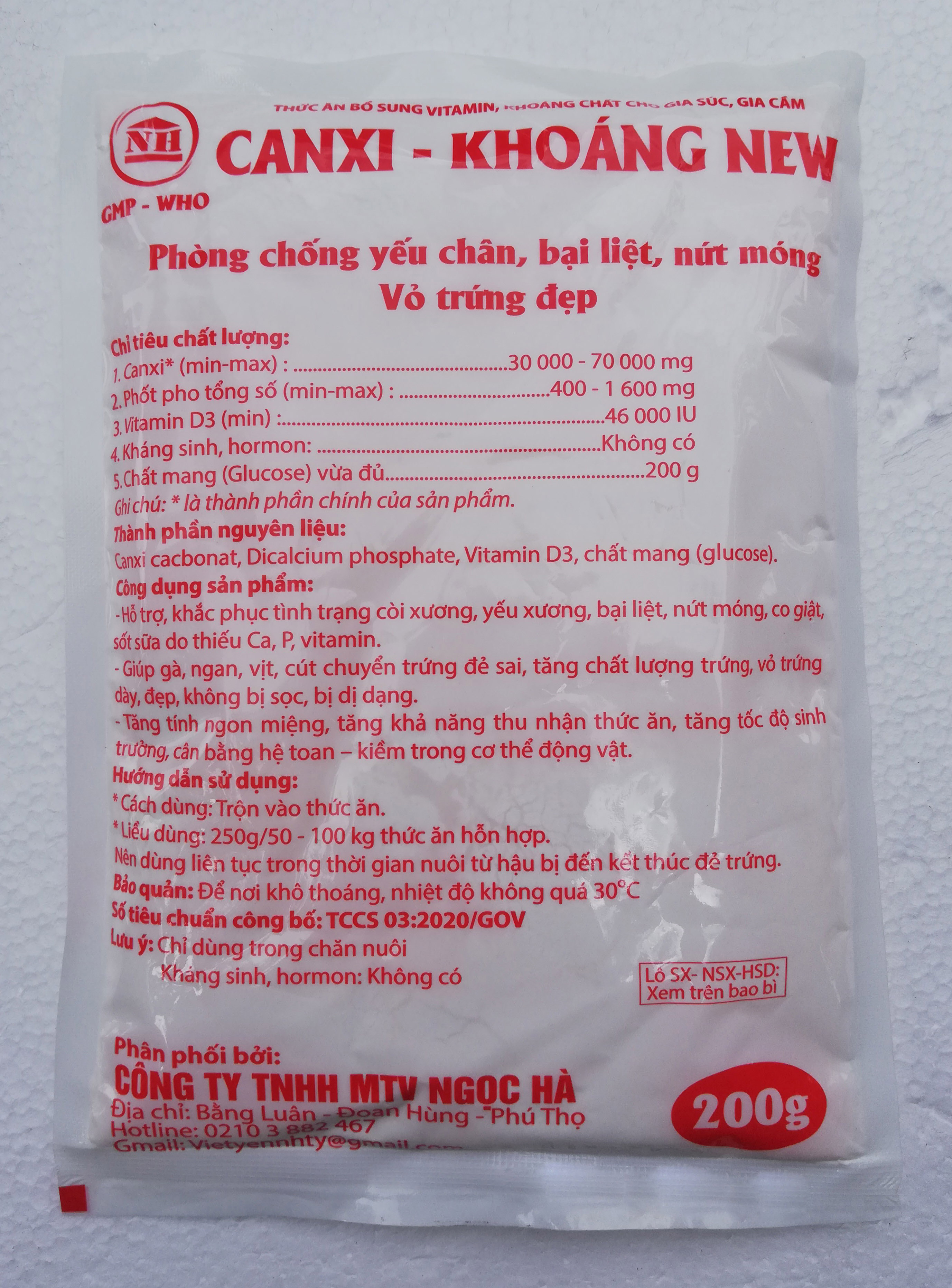 1 GÓI CANXI KHOÁNG VI LƯỢNG 200g BỔ SUNG KHOÁNG CHO GIA SÚC, GIA CẦM, GÀ CHỌI, GÀ ĐÁ, CHIM CẢNH PHÒNG NGỪA BẠI LIỆT