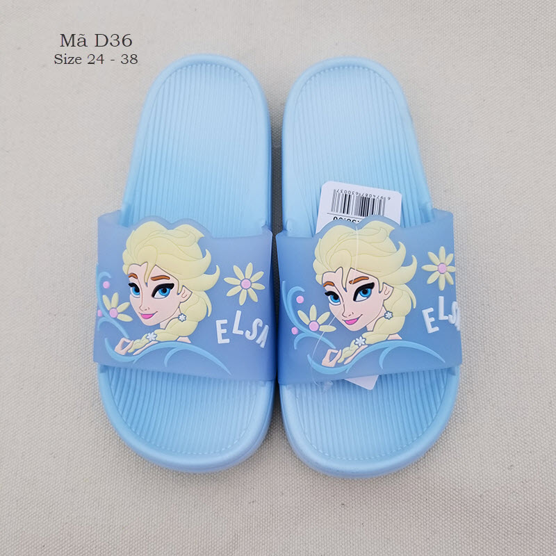 Dép lê elsa  quai ngang nhựa mềm cao cấp nhập khẩu siêu êm, chống trơn cho bé gái 3 - 12 tuổi D36