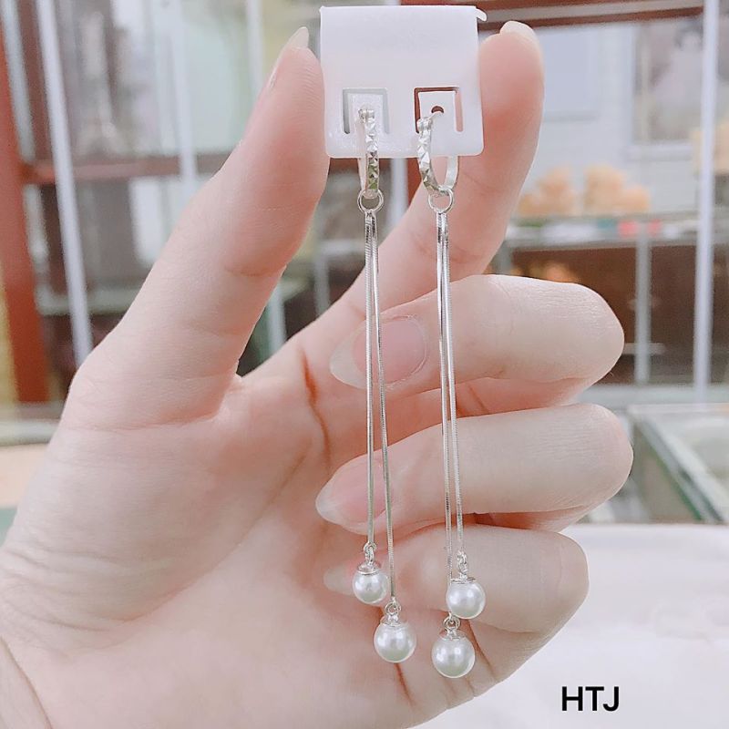 Bông tai bạc gắn trai dài 8cm MS100