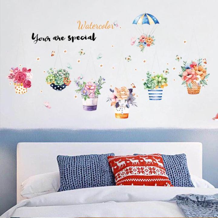 Decal dán tường giỏ hoa nhiều màu SK9325 - Decal dán tường cây xanh ,Decal dán tường hoa lá