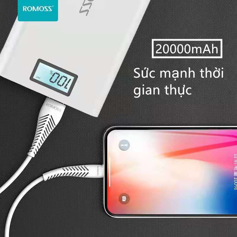 Pin sạc dự phòng 20.000mAh Romoss Sense 6plus LCD Trắng (lõi Polymer thức 20000mah)