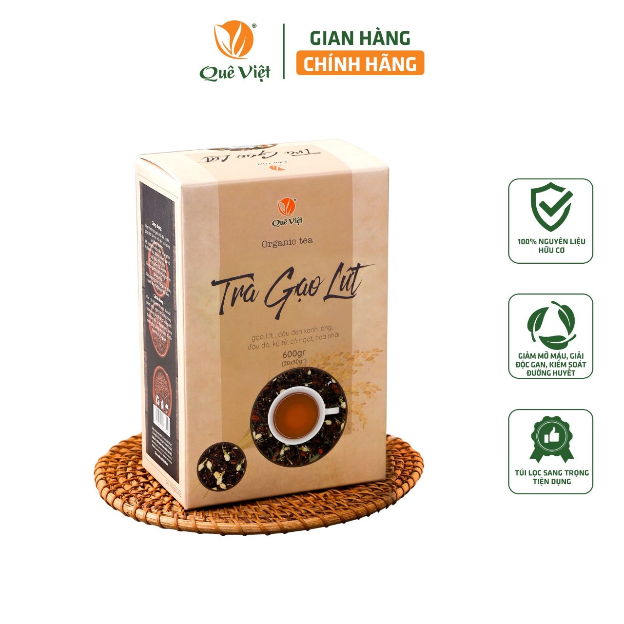 Trà gạo lứt Quê Việt 600gr