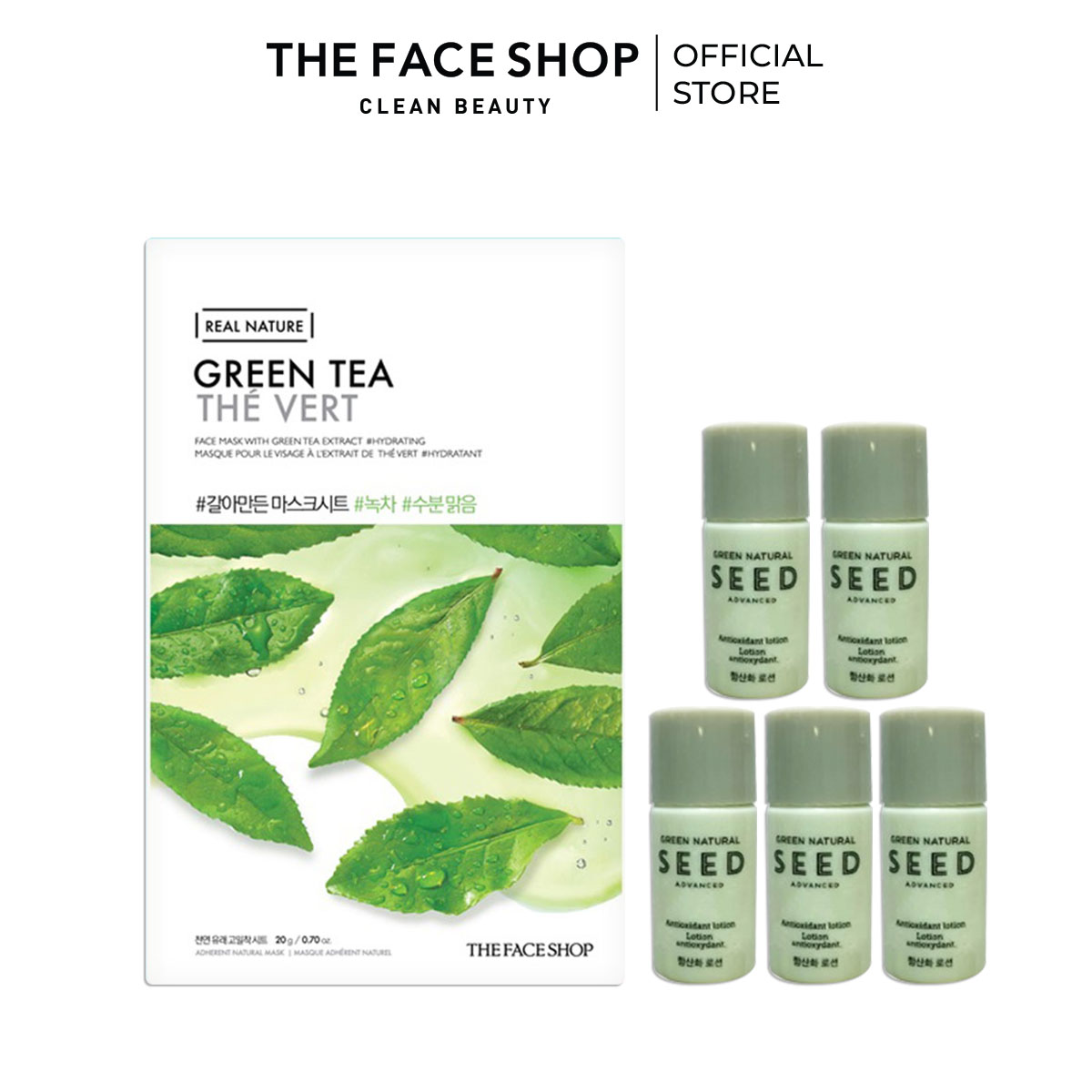 Combo mặt nạ tái tạo da the face shop real nature green tea 20g & 5 sữa dưỡng 5ml