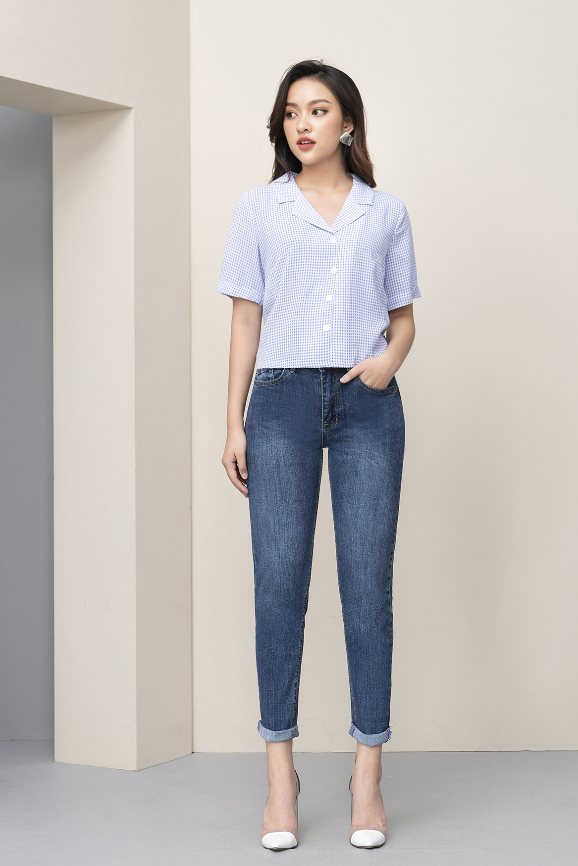 Áo sơ mi nữ luperi lfsm1187 cổ đức bẻ tay cộc họa tiết kẻ, áo sơ mi tay ngắn, áo sơ mi kiểu nữ, áo sơ mi nữ đẹp, áo sơ mi tay ngắn nữ, áo sơ mi nữ đẹp lfsm1187