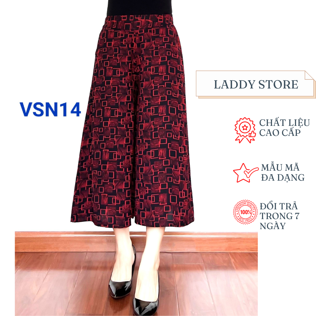 Quần giả váy ống sớ chất liệu lụa hàn châu mẫu lửng - laddy store